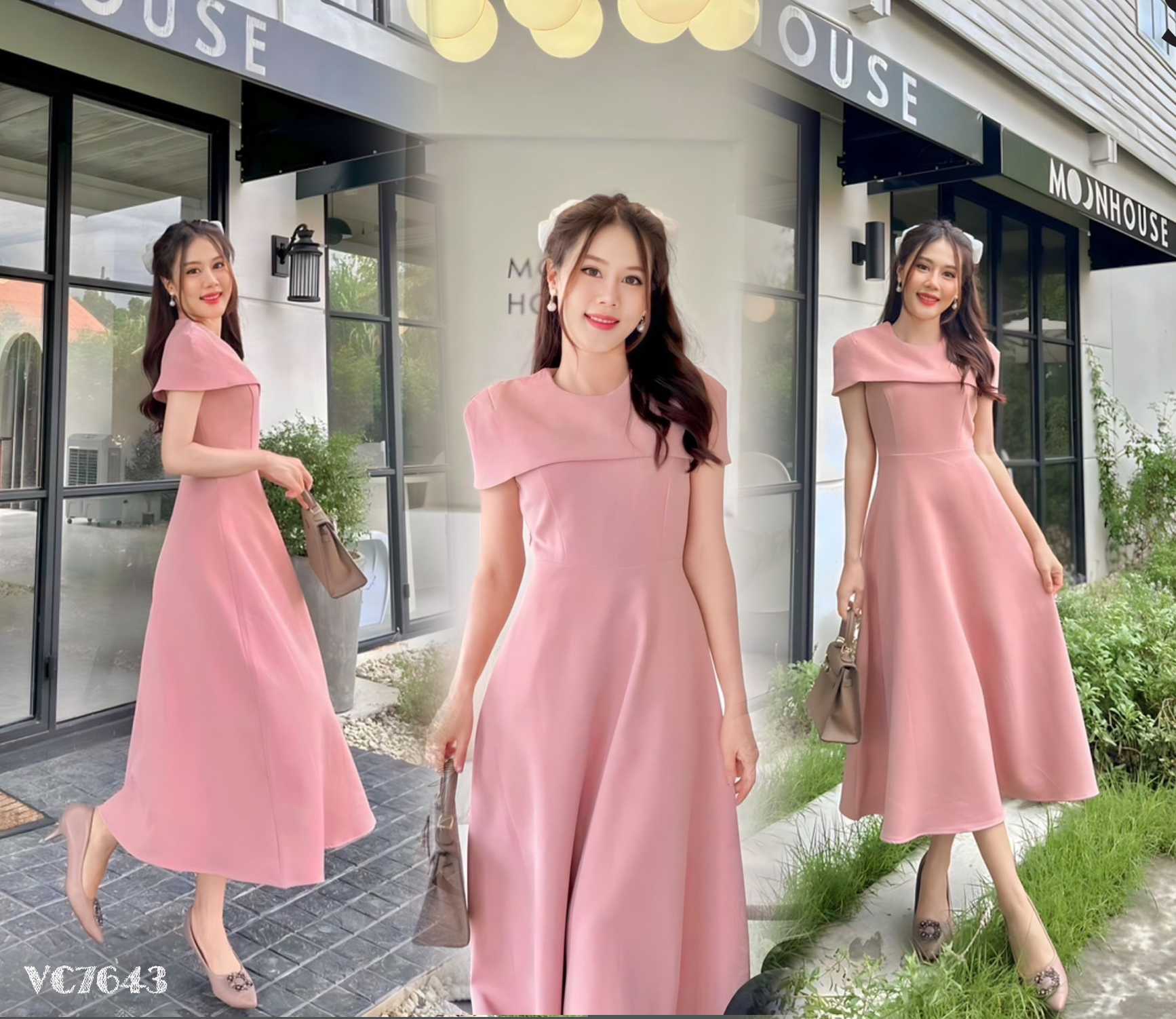 VC7643 Charm Pink Midi Dress