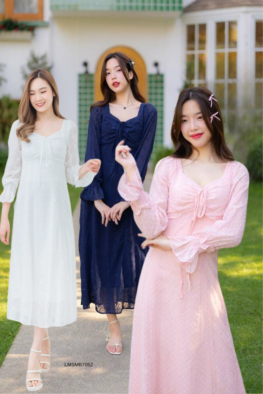 S-2XL แมกซี่เดรส เดรสลูกไม้ยาว LMSMB7052