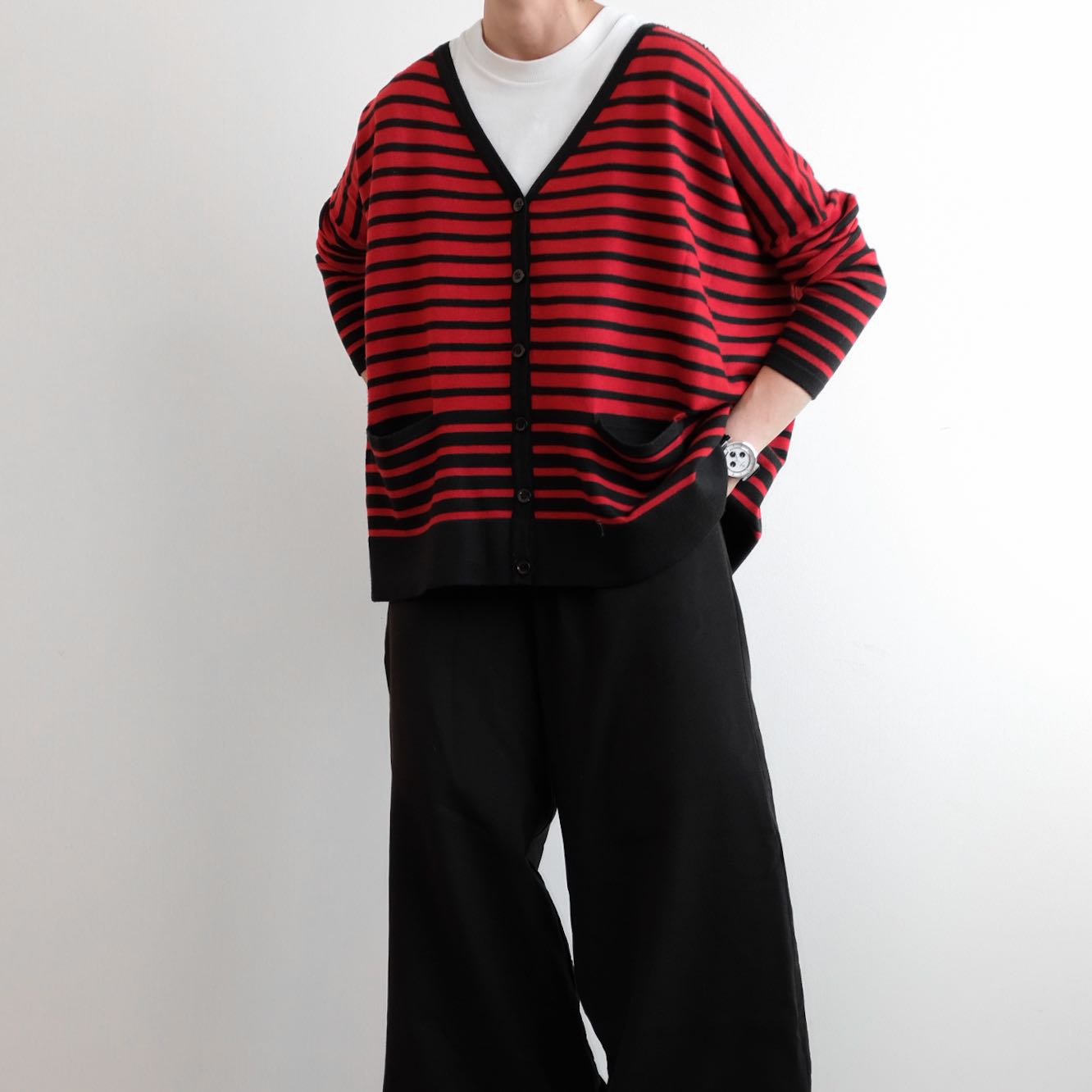 DURA Ambient • Cropped Rib Cotton Oversized Striped Cardigan