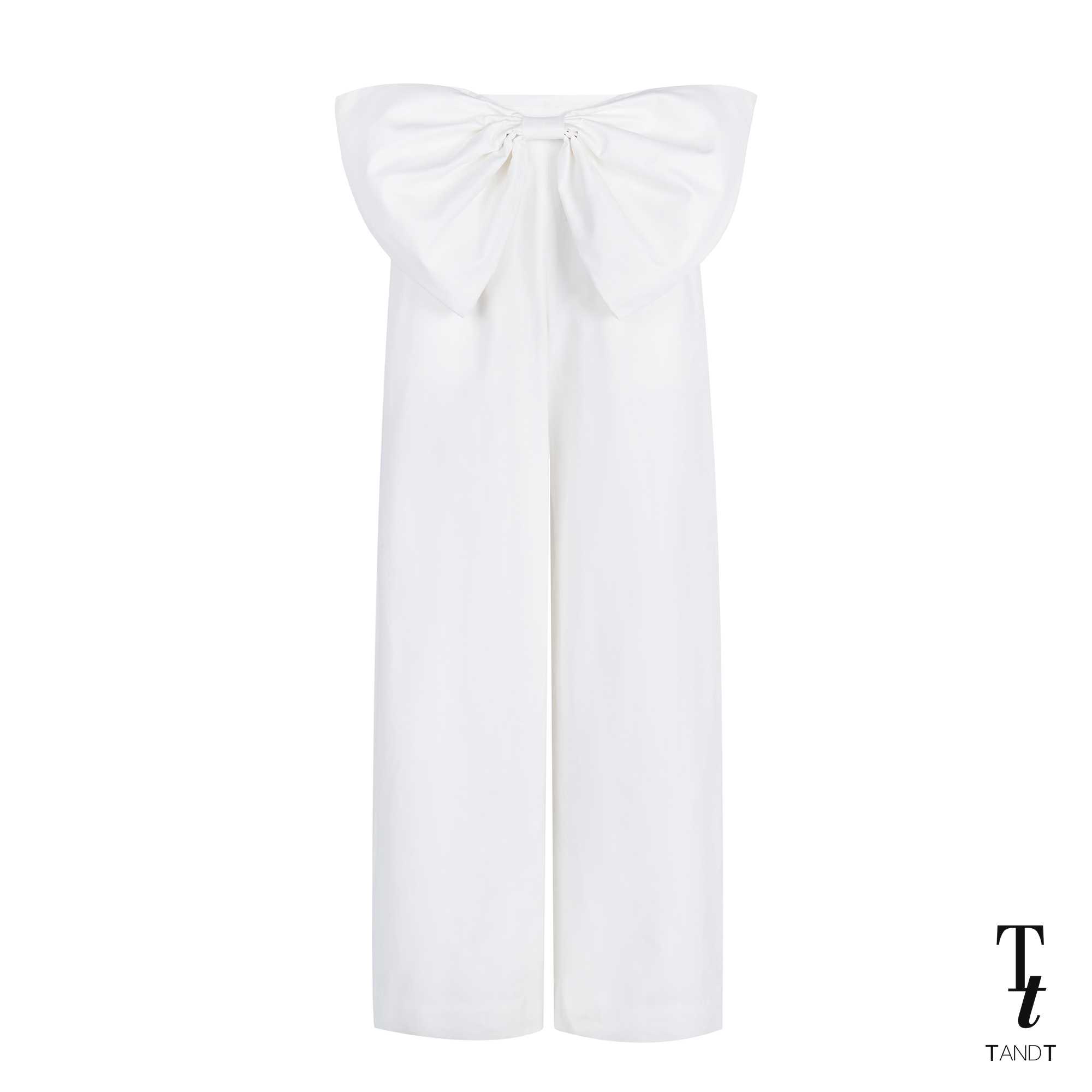 BOLDY WHITE - BOW HAND-CRAFTED FRONT WIDE LEG PANTS