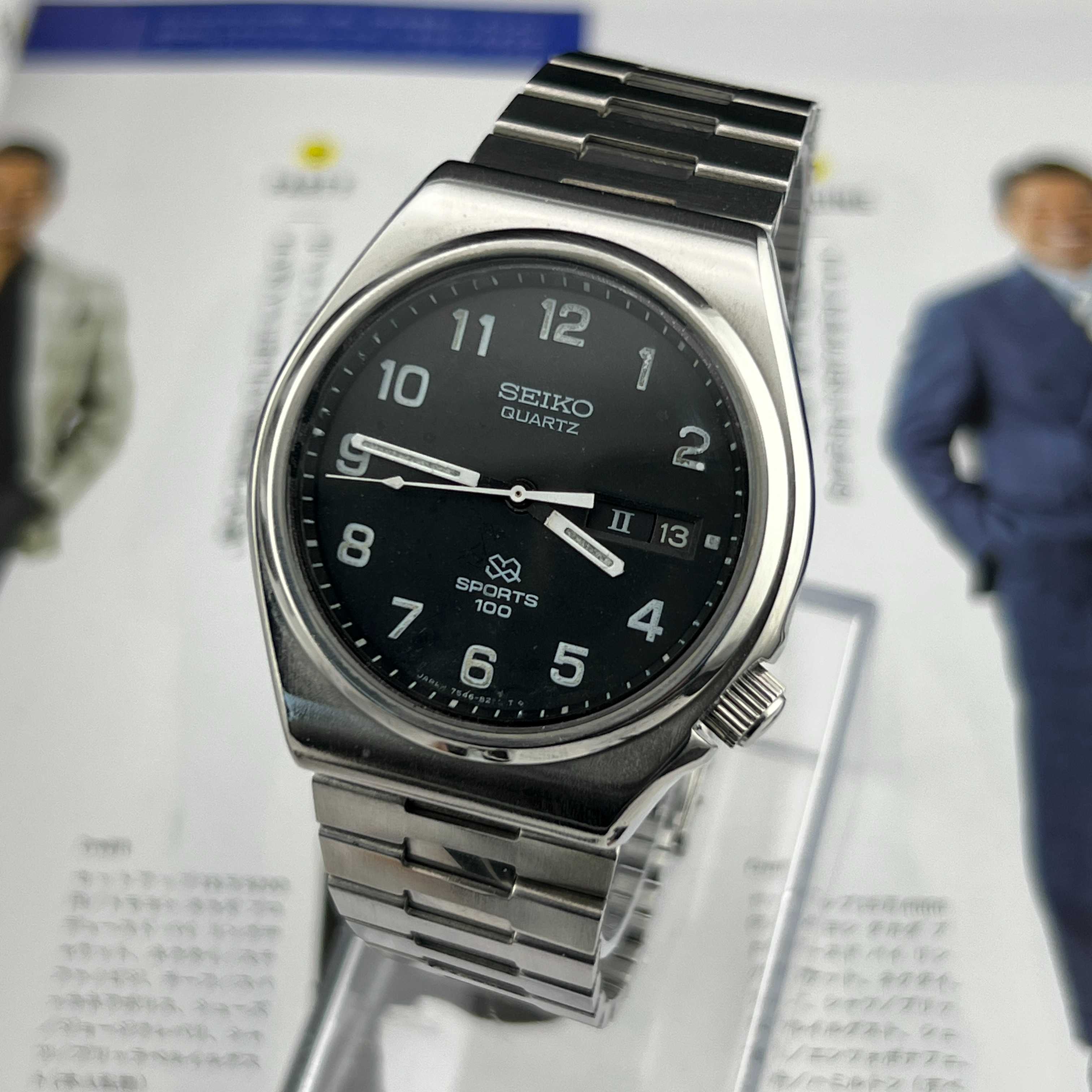 Vintage Seiko SQ Arabic Quartz Black Dial Ref.7546-818B Days/Date Roman/Eng Japan 1979