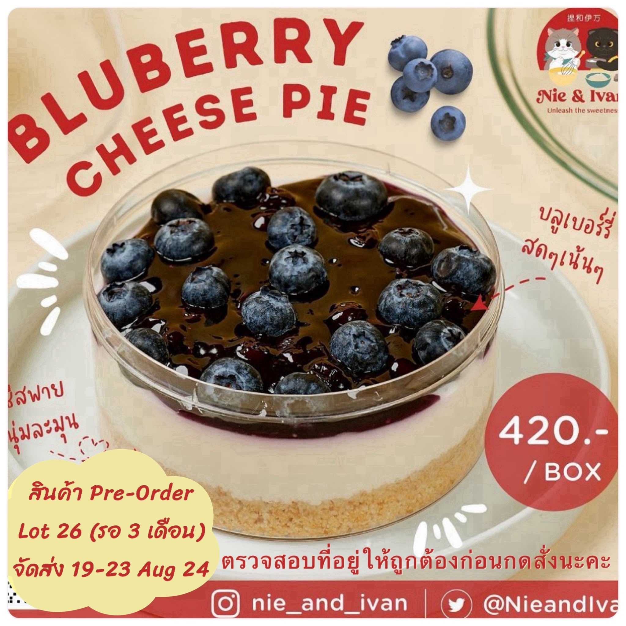 Blueberry cheese pie Lot26 (จัดส่งวันที่ 19-23 สิงหาคม) ขนมยอดนิยม