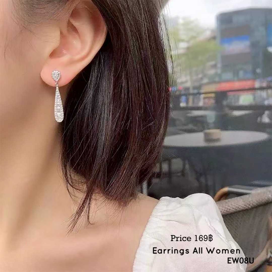 EW08U  ต่างหูระย้า ทรงหยดน้ำ เพชร CZ