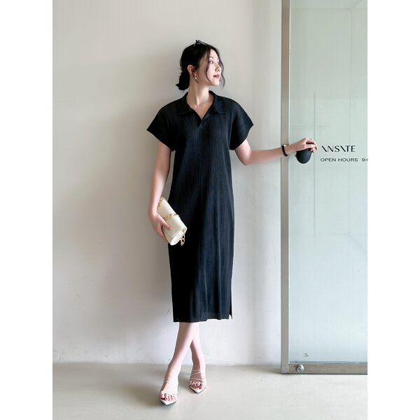 2MUAY รุ่น GJO10189 เดรสอัดพลีทคุณภาพ POLO SHORT SLEEVE PLEATED DRESS 10 สี FREE SIZE