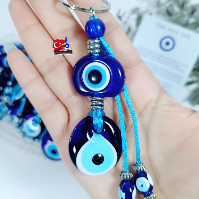 Evil Eye พวงกุญแจ จากตุรกี แก้ว3 CM ปกป้องจากพลังงานลบสิ่งชั่วร้าย สายตาที่ริษยาคำสาปแช่ง นำพาโชคดี