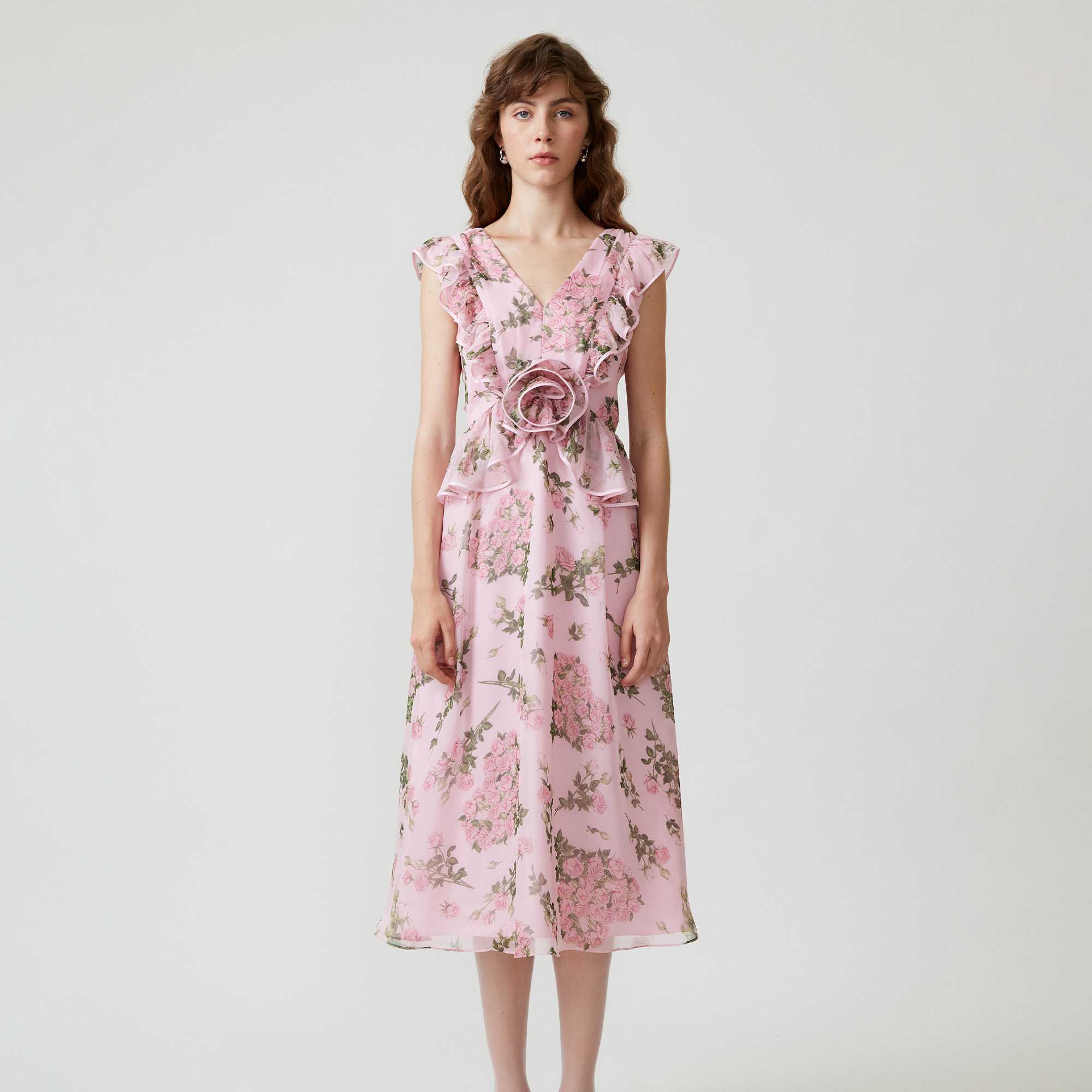 Printed dress with rosette