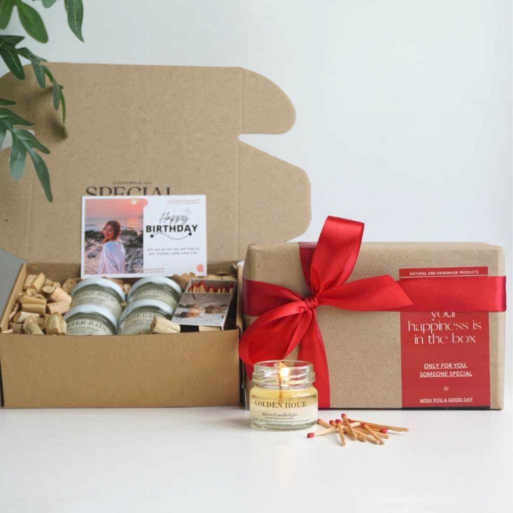 [🎁gift set 4 candles ] ของขวัญเทียนหอมไขถั่วเหลือง 4 ชิ้น+ไม้ขีดไฟ 1กล่อง พร้อมพิมพ์การ์ดอวยพรฟรี