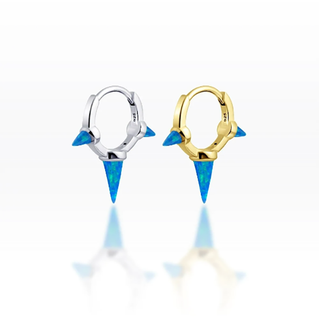 PiercingRoomByJay Triple Spike Blue Sky Opal Plain Huggie Hoop เงินแท้ (ราคาต่อชิ้น)