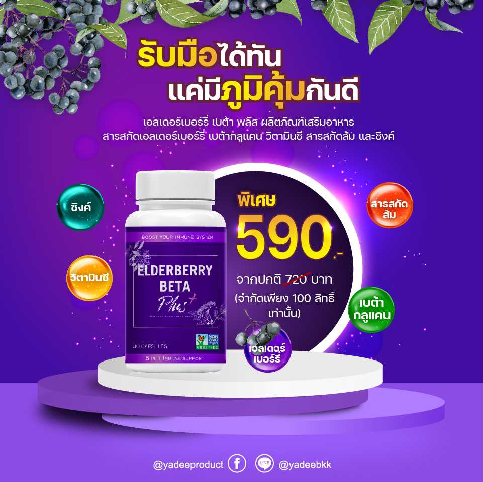 วิตามิน เสริมอาหาร ElderBerry Beta Plus+ อาหารเสริมเอลเดอร์เบอร์รี่ เบต้า พลัส