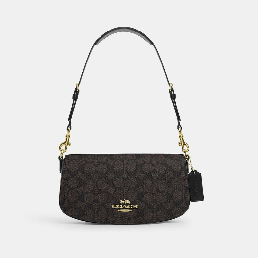 Coach CV973 Andrea Shoulder Bag In Signature Canvas (IMXAQ) กระเป๋าสะพายผู้หญิง สี Im/Walnut/Black