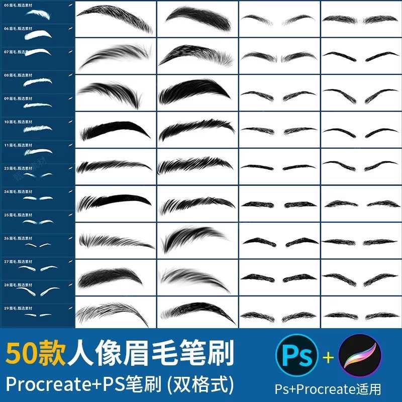 BEY016 Procreate PS บรัชเบส คิ้ว โครงร่าง 50 บรัช