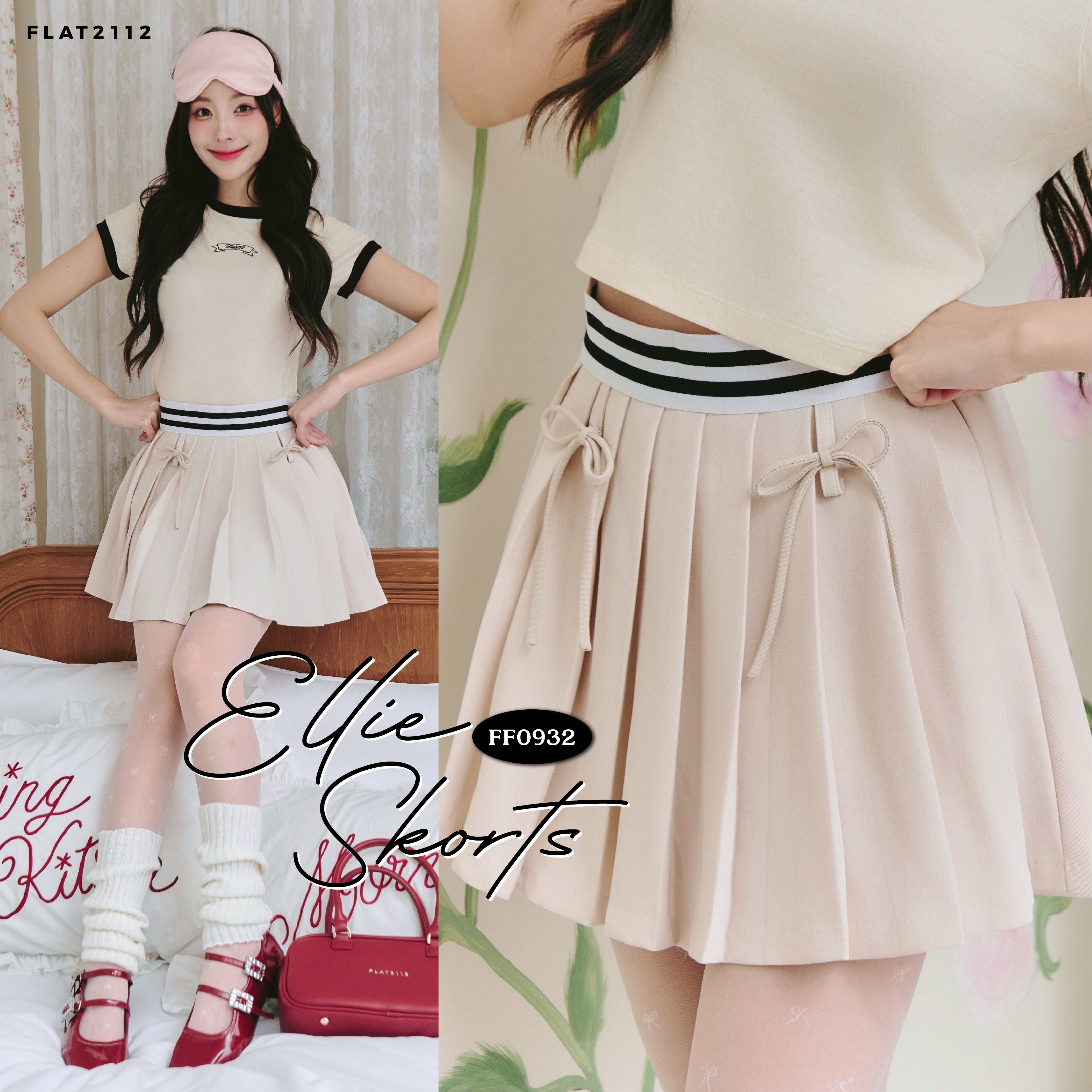 FLAT2112 FF0932 : ELLIE SKORTS  กระโปรงสั้น กระโปรงเทนนิส กระโปรงแต่งโบว์
