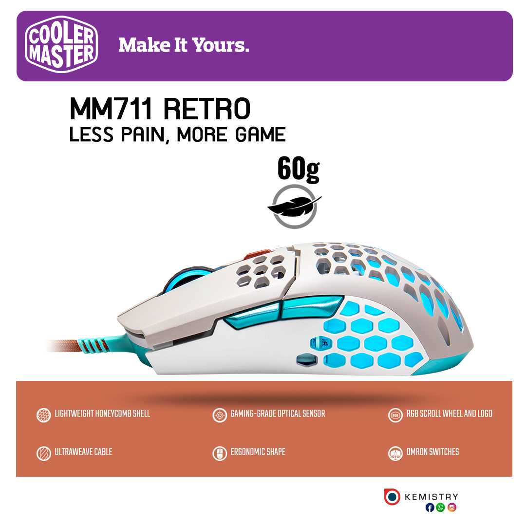 COOLERMASTER MOUSE MM711 RETRO Matte [GRAY/SKY BLUE] [ผิวด้าน]