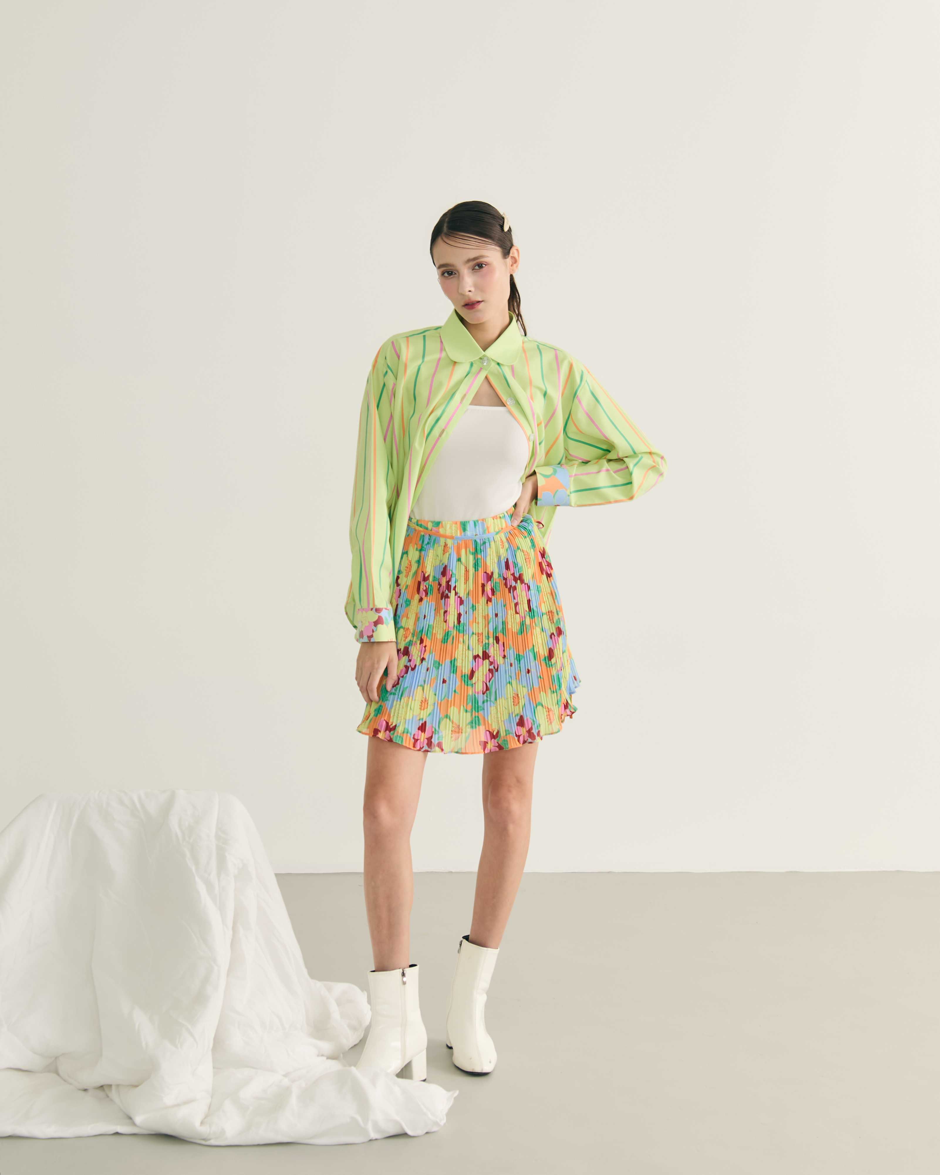 Aunchadabrand - Swalla pleat skirt กระโปรงกางเกงผ้าพิมพ์ลายอัดพลีท สินค้าพรีออเดอร์7-10วันค่ะ