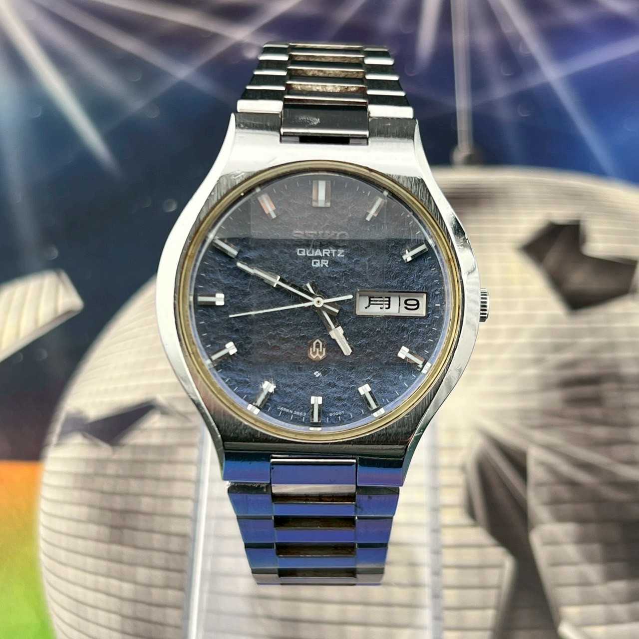 Vintage Seiko QR Quartz Navy Dial Ref.3863-8000 Days/Date Kanji JDM Japan 1974
