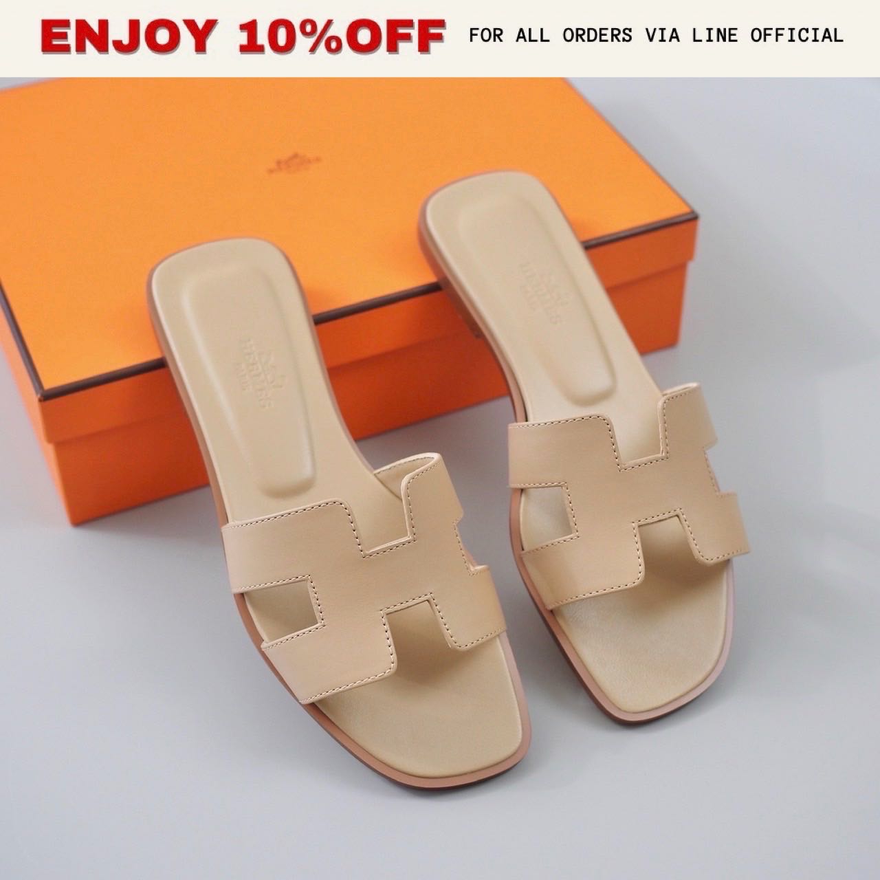 NEW! HERMES Oran Sandals สี Beige Albinos | Shoes