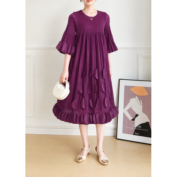 CLEARANCE SALE!! 2MUAY รุ่น GJO9015 เดรสพลีทคุณภาพ FLARE SLEEVE PLEATED DRESS 4 สี FREE SIZE