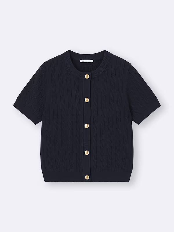 JAPAN GU  Cable Metal Button Cardigan (Short Sleeve)