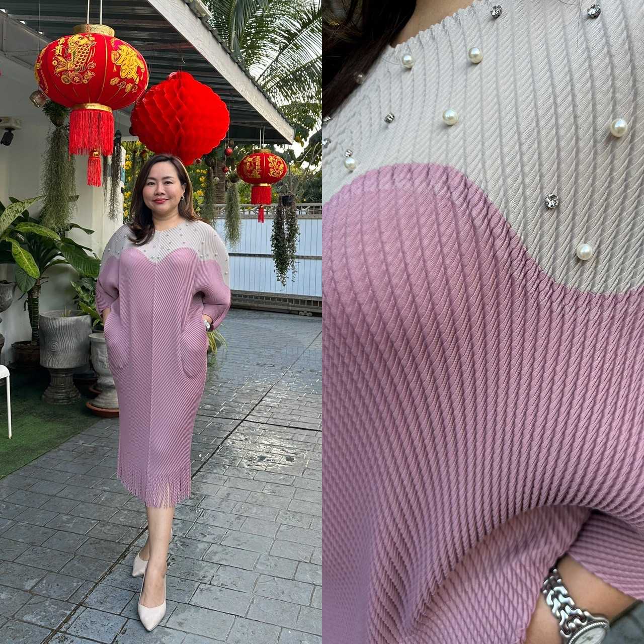Pleatbynisa A645 เดรสอัดพลีท เนื้อผ้าPolyester100%