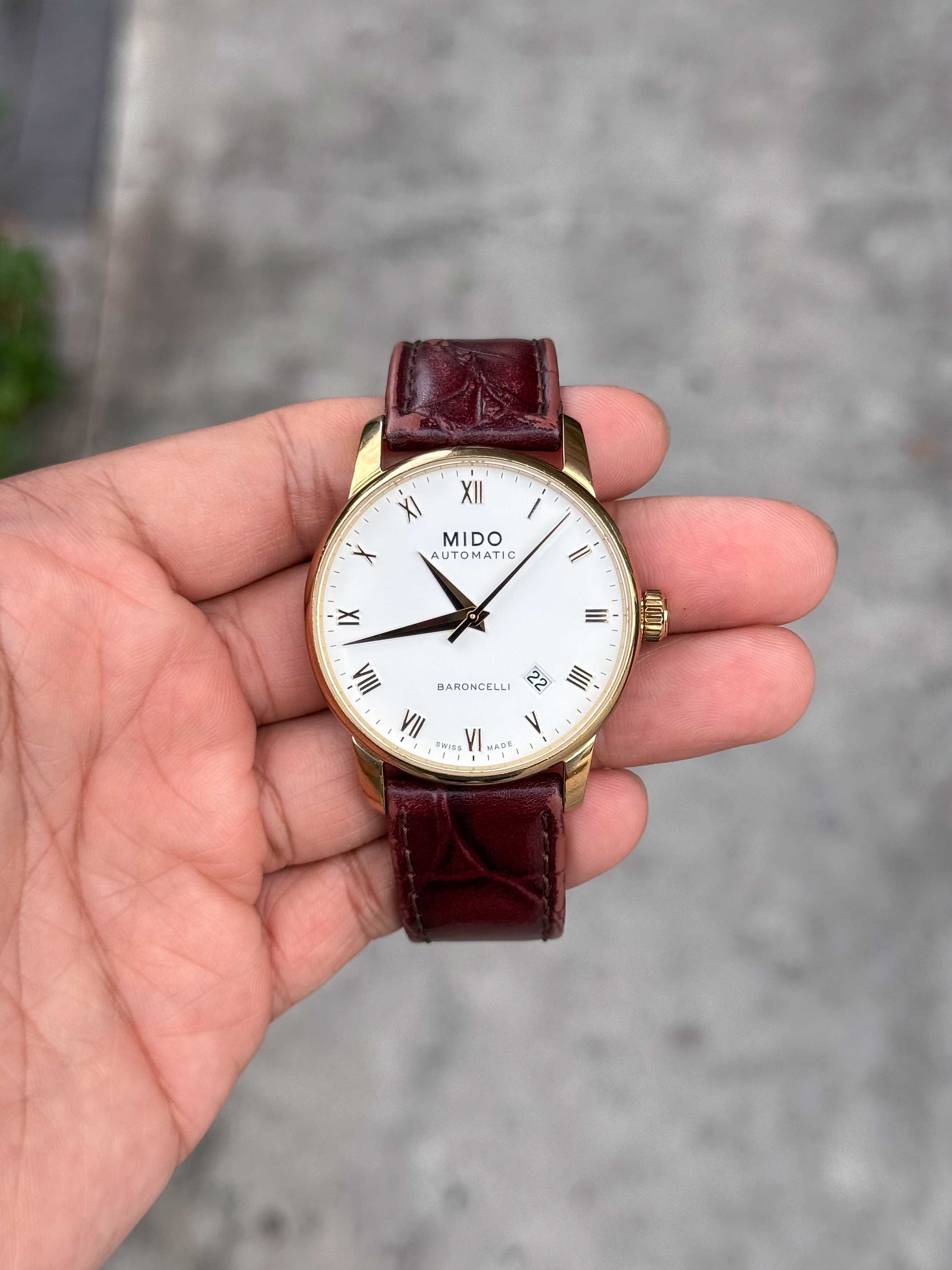 Mido Baroncelli Automatic Man Size เรือนทอง หน้าขาว สายหนัง
