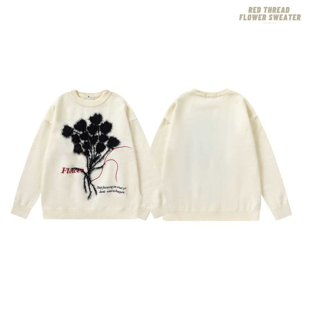 (พร้อมส่ง) Jeera168 | Red thread flower Sweater