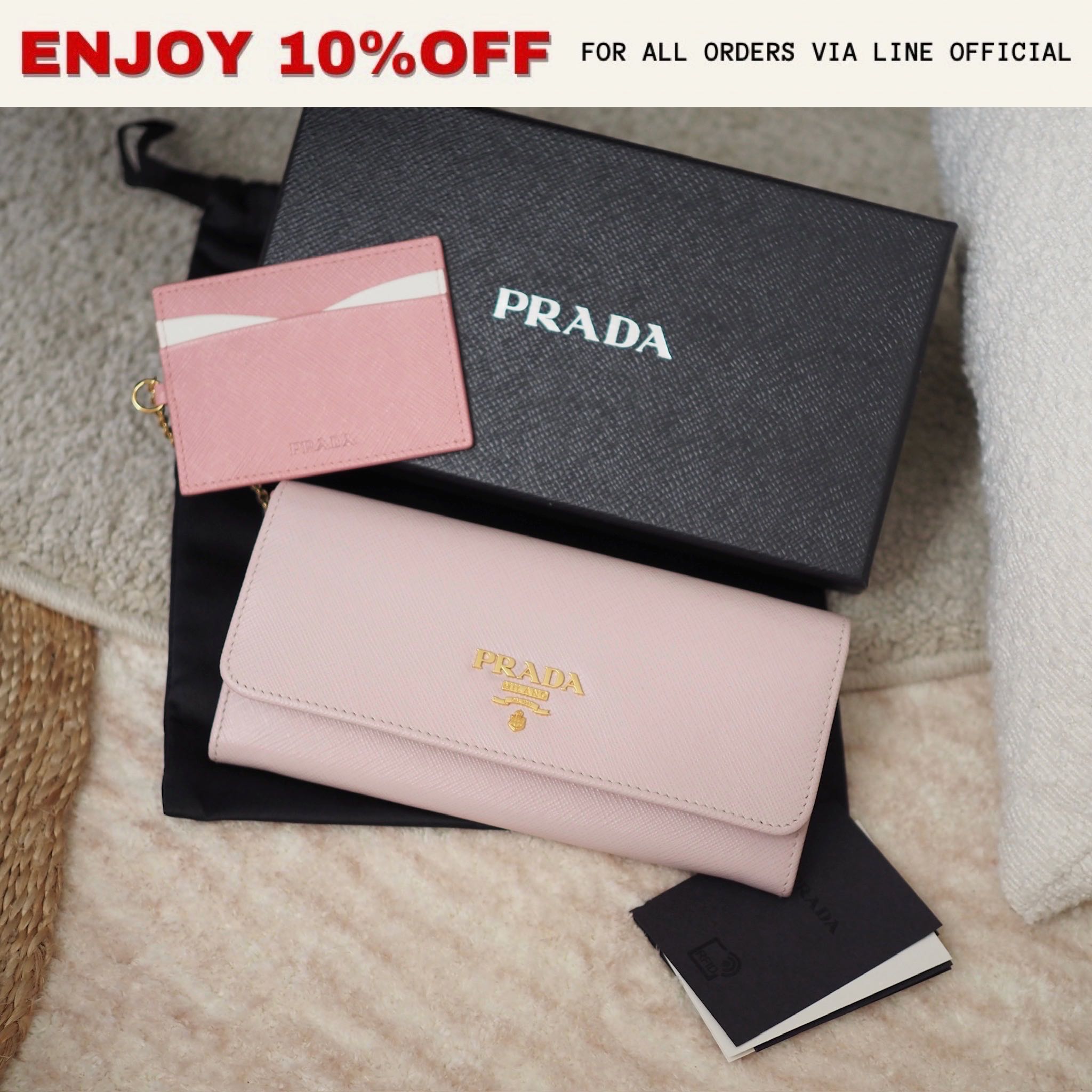 📍KEPT UNUED📍PRADA Large Saffiano Leather Wallet สี Alabaster GHW | Bag