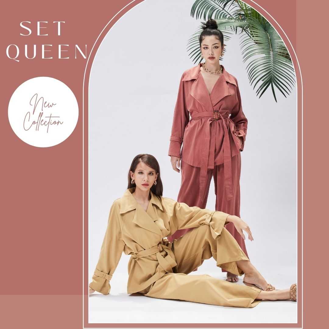 Set Queen เซ็ทกางเกงเสื้อปกโค้ทสีพื้น