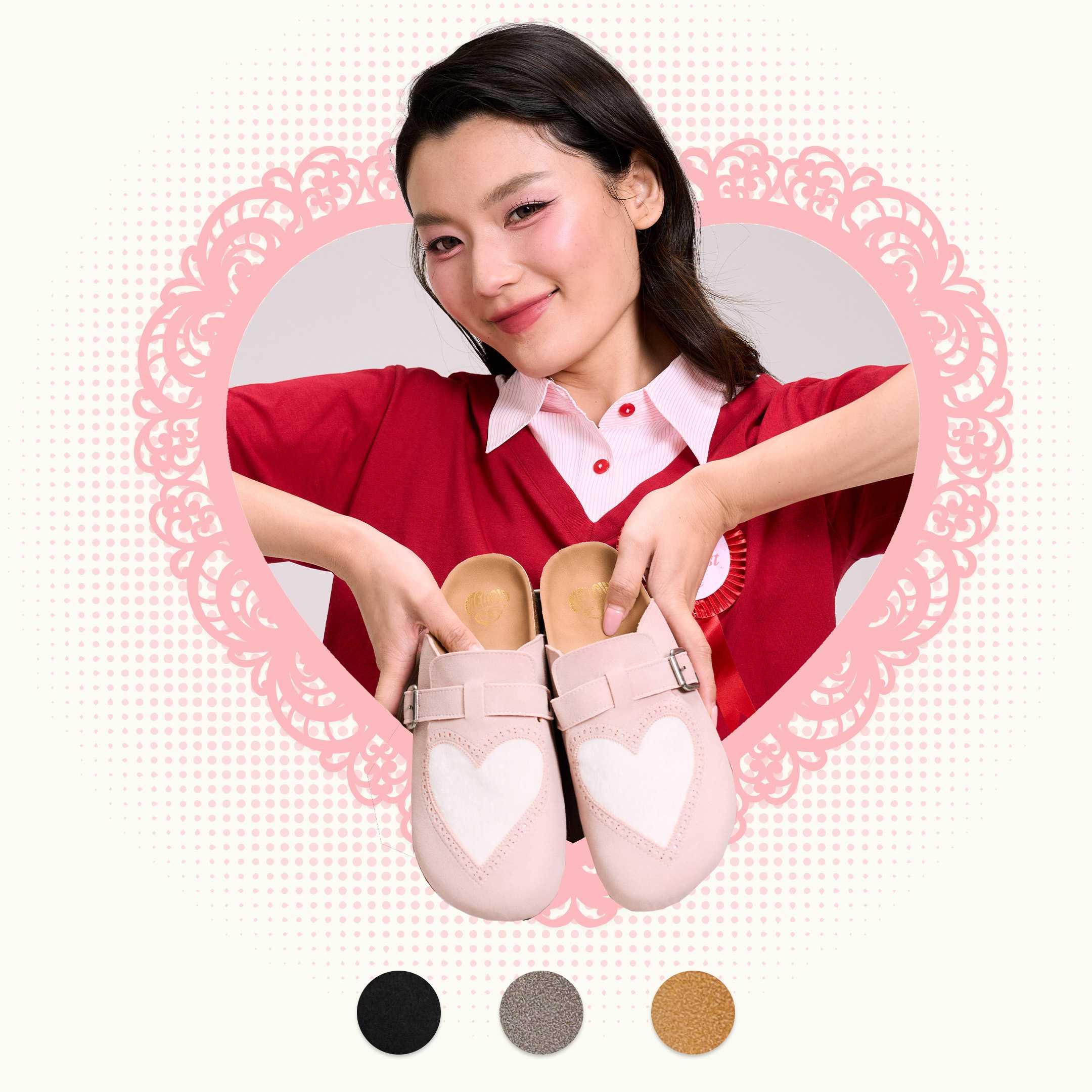 Mellowco รุ่น Big Heart Wister   รองเท้าเปิดส้นหนัง Suede Mule MC-6105
