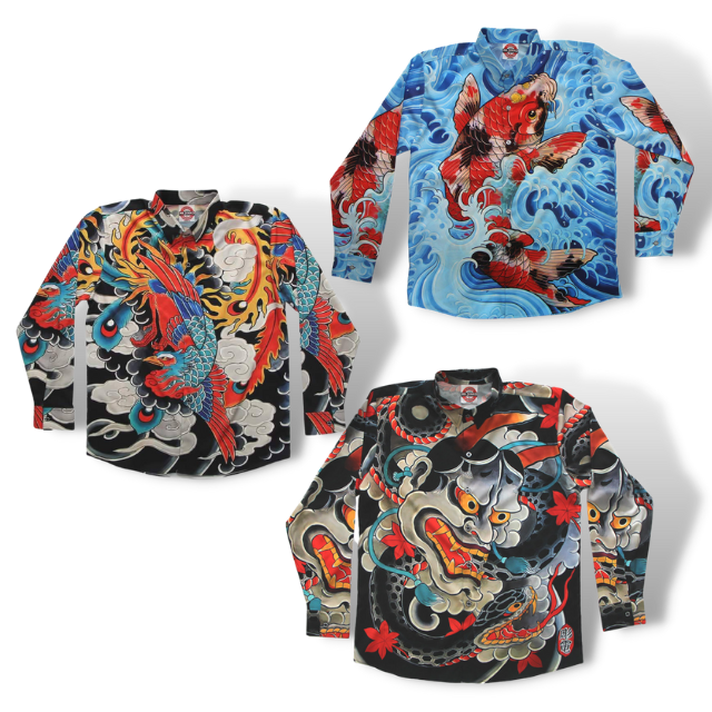 เสื้อเชิ้ตแขนยาวปกเชิ้ตลายแฟชั่น ผ้าPremium Grade ต่อลายเป๊ะพิมพ์เต็มหน้าหลัง ส่งฟรี