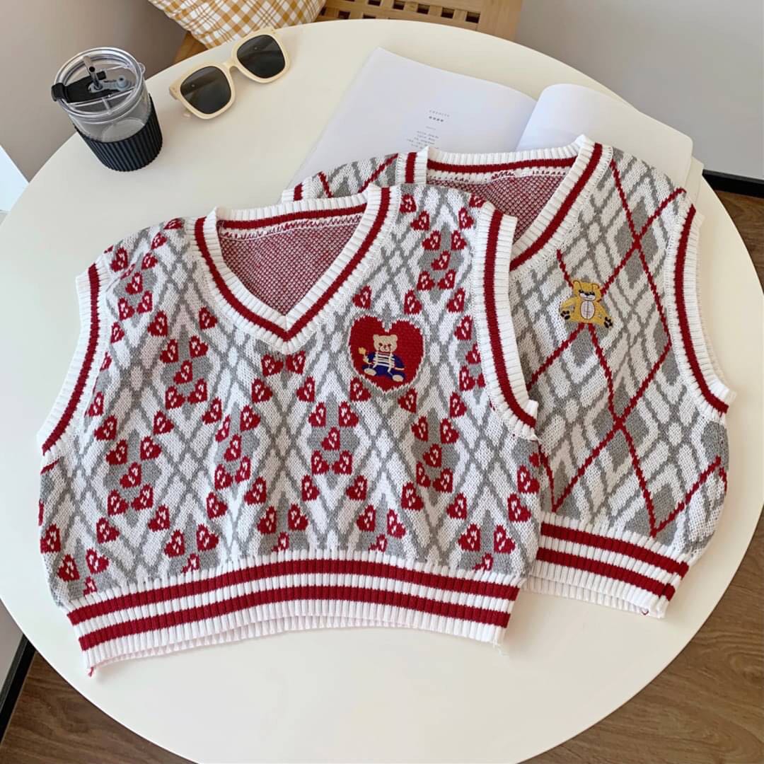 เสื้อกั๊กไหมพรมลายหมี
