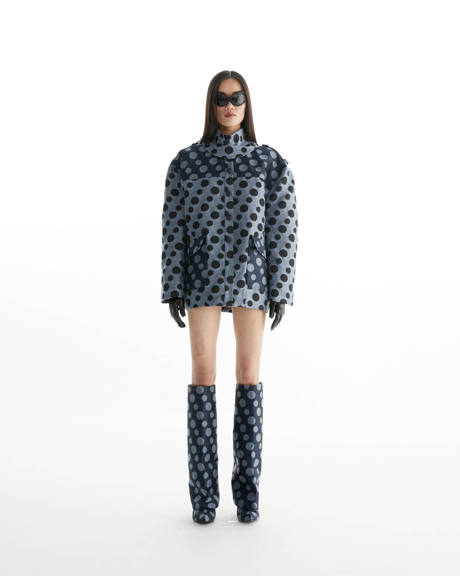 The SRT X14 (TJK244) Snowdot Oversized Jacket -  แจ็คเก็ตโอเวอร์ไซส์  ลายจุด คอตั้ง