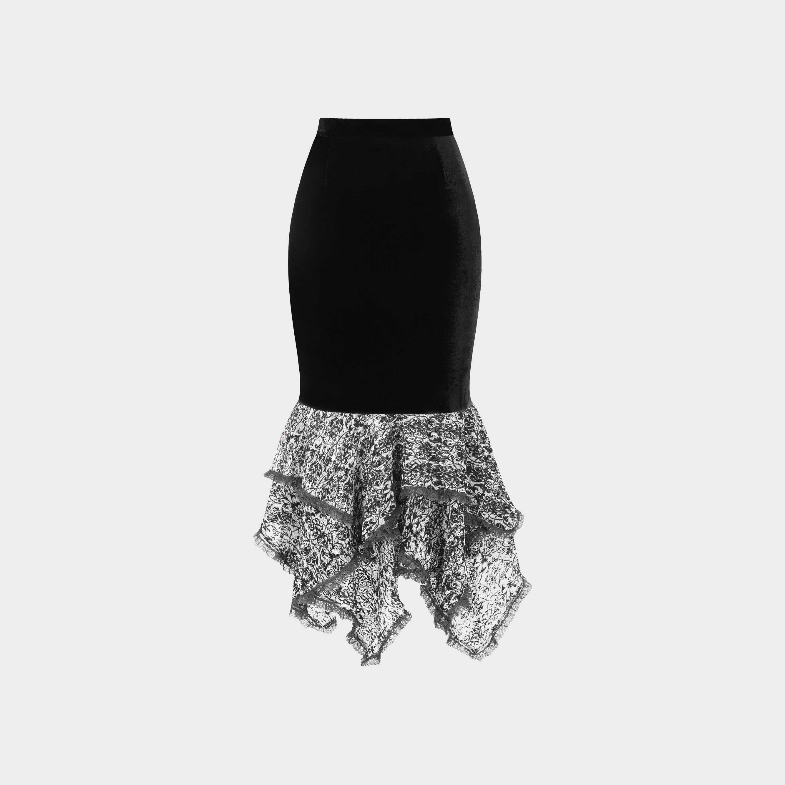 Nabi Club – Velvet Lace Skirt [Black]