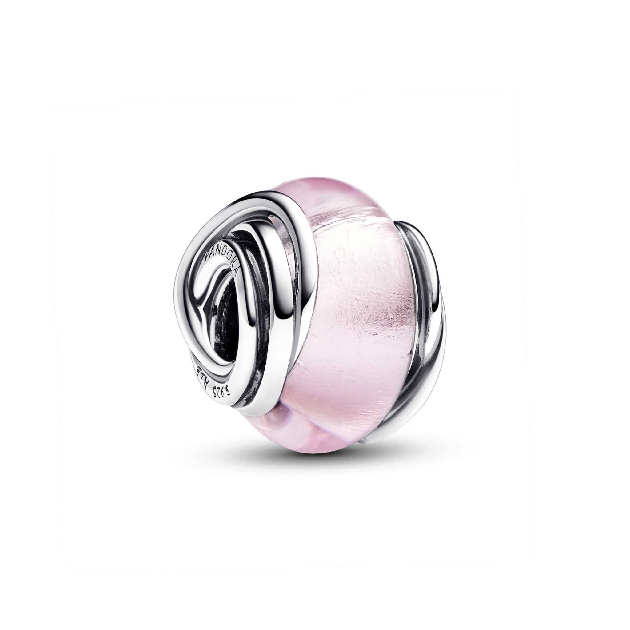 Sterling silver charm with pink Murano glass and silver foil