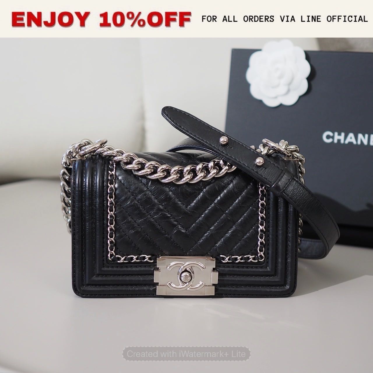 📍USED📍CHANEL Boy 8'' สี Black Chevron SHW Holo249 | Bag