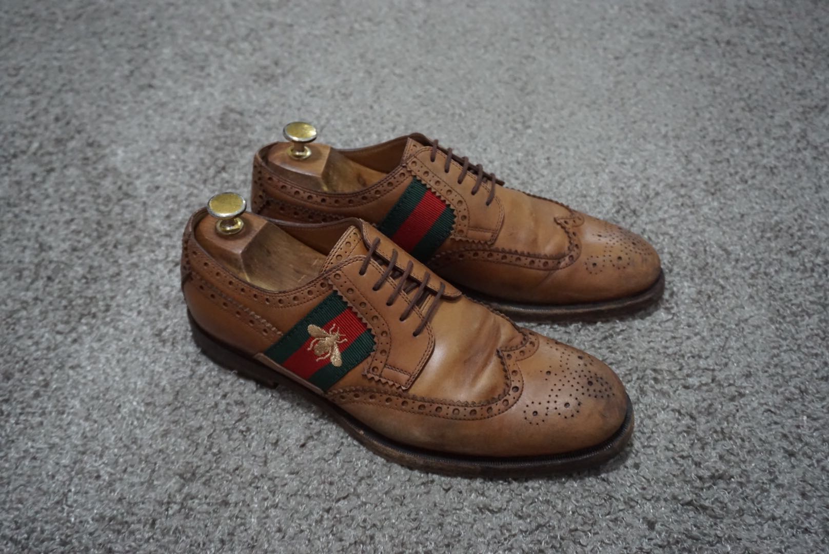 GUCCI OXFORD BEE EMBROIDERED WEB LACE-UP SHOES Size 6.5