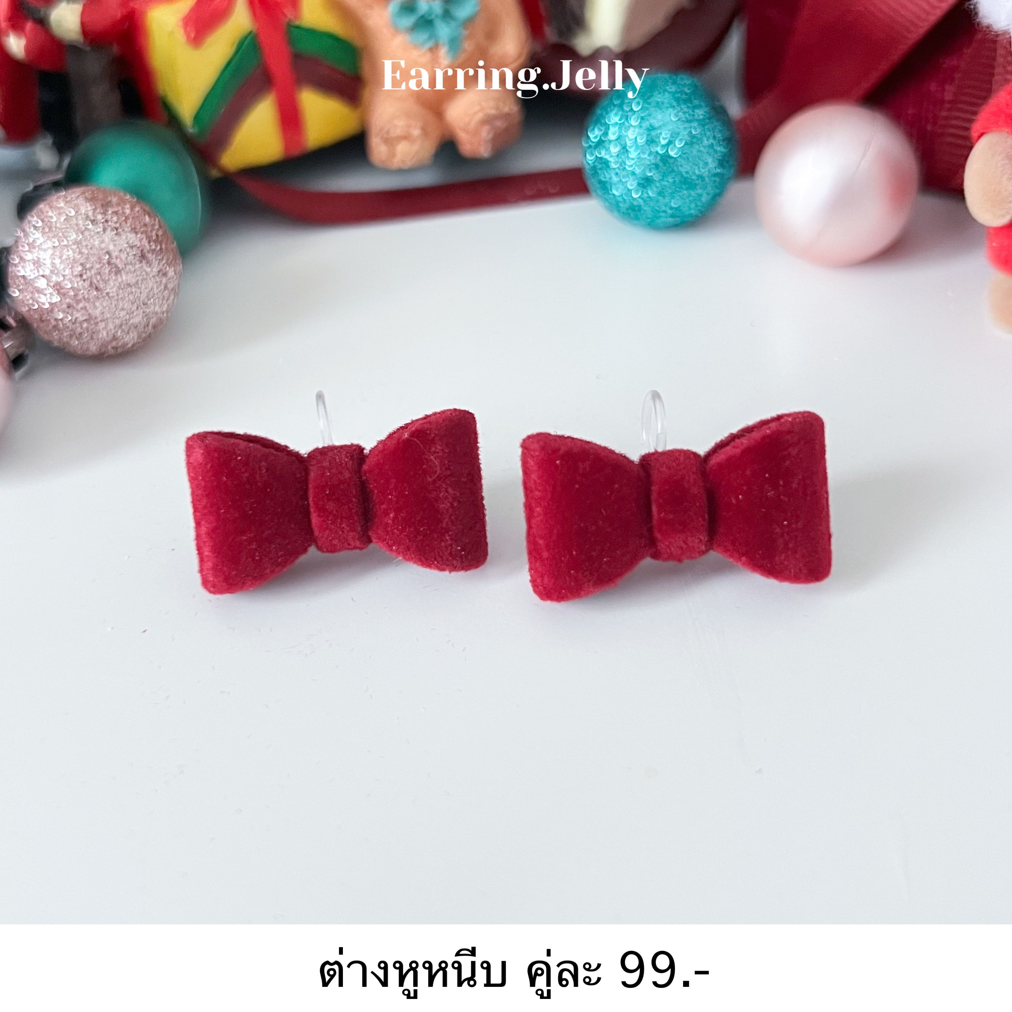RSX2402 ริบบิ้นแดงกำมะหยี่ติดหู แป้นใส