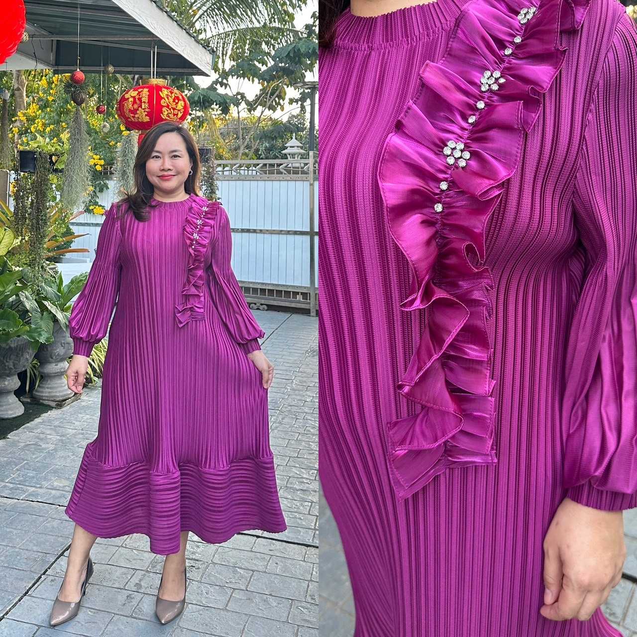 Pleatbynisa A633 เดรสอัดพลีท เนื้อผ้าPolyester100%