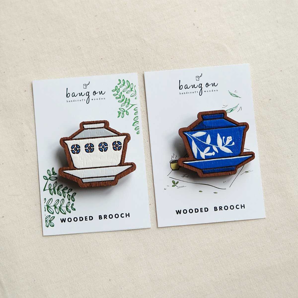 Wooden brooch Chinese tea cup