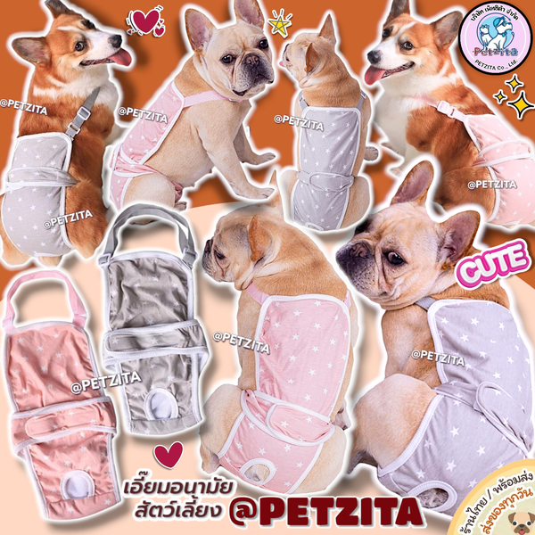 🇹🇭พร้อมส่ง🇹🇭 💕ชุดเอี๊ยมอนามัย 🌟🌟🌟 ลายดาว น่ารักมากจ้า งานป้ายแบรนด์ for สุนัข หมา แมว