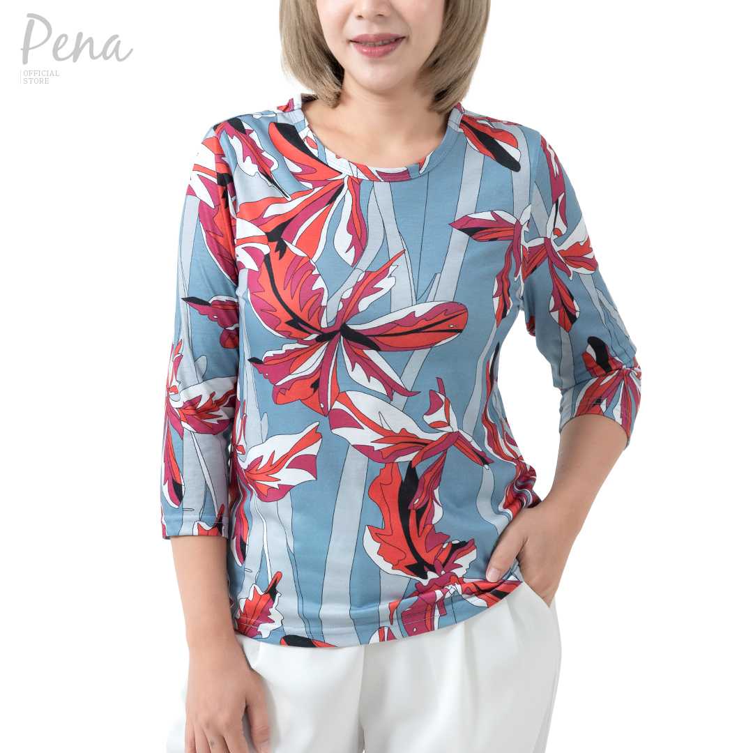 Pena  house เสื้อยืดคอกลม  ผ้าพิมพ์ลาย แขนสามส่วน รุ่น PSTL102402