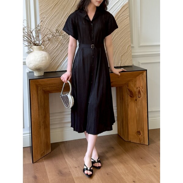 2MUAY รุ่น GJO10285 เดรสอัดพลีท COLLAR CHARM PLEATED DRESS 8 สี FREE SIZE