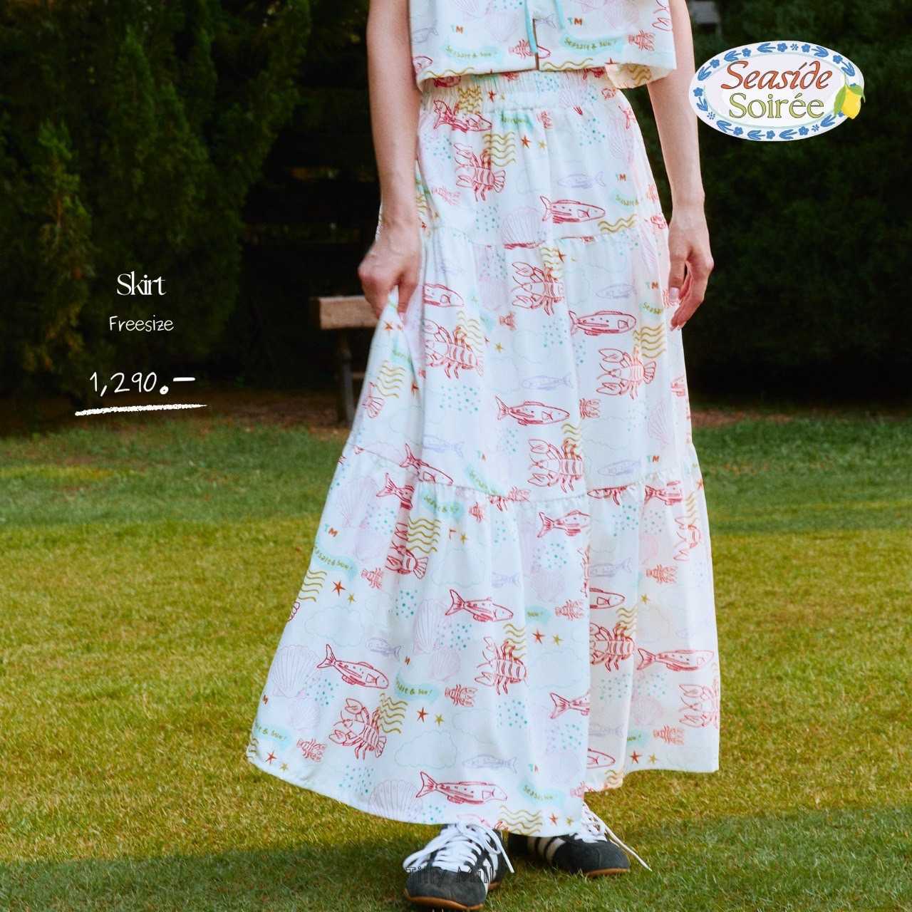 Tilly Milly กระโปรงยาว แม่ลายปลา ( สีขาว ) - Seaside Soirée - drop 2