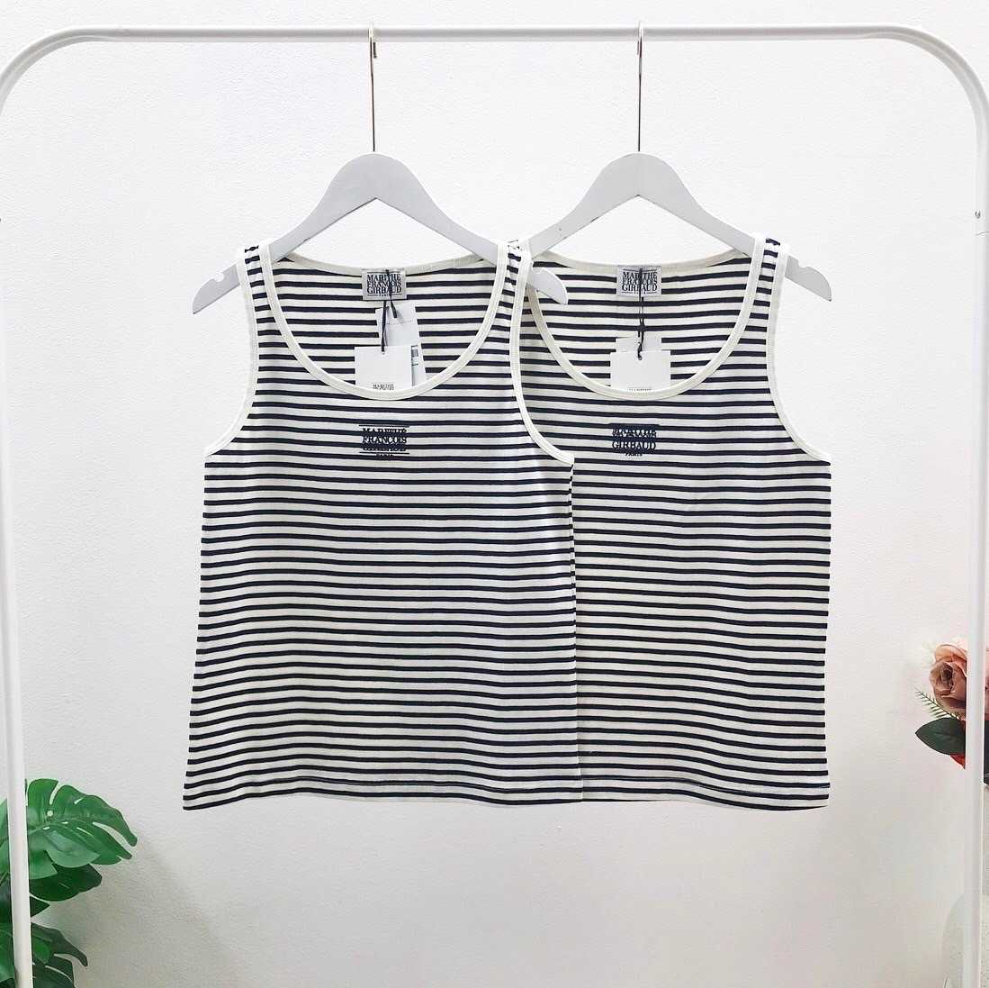 พร้อมส่ง Marithe Women Logo Sleeveless (Stripe Black)