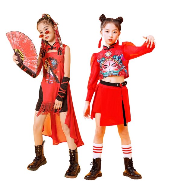 ชุดตรุษจีน เดรสกี่เพ้าแขนกุดลายการตูนด้านหน้าแต่งกระโปรงพลิ้วด้านหลัง+ปอกแขน