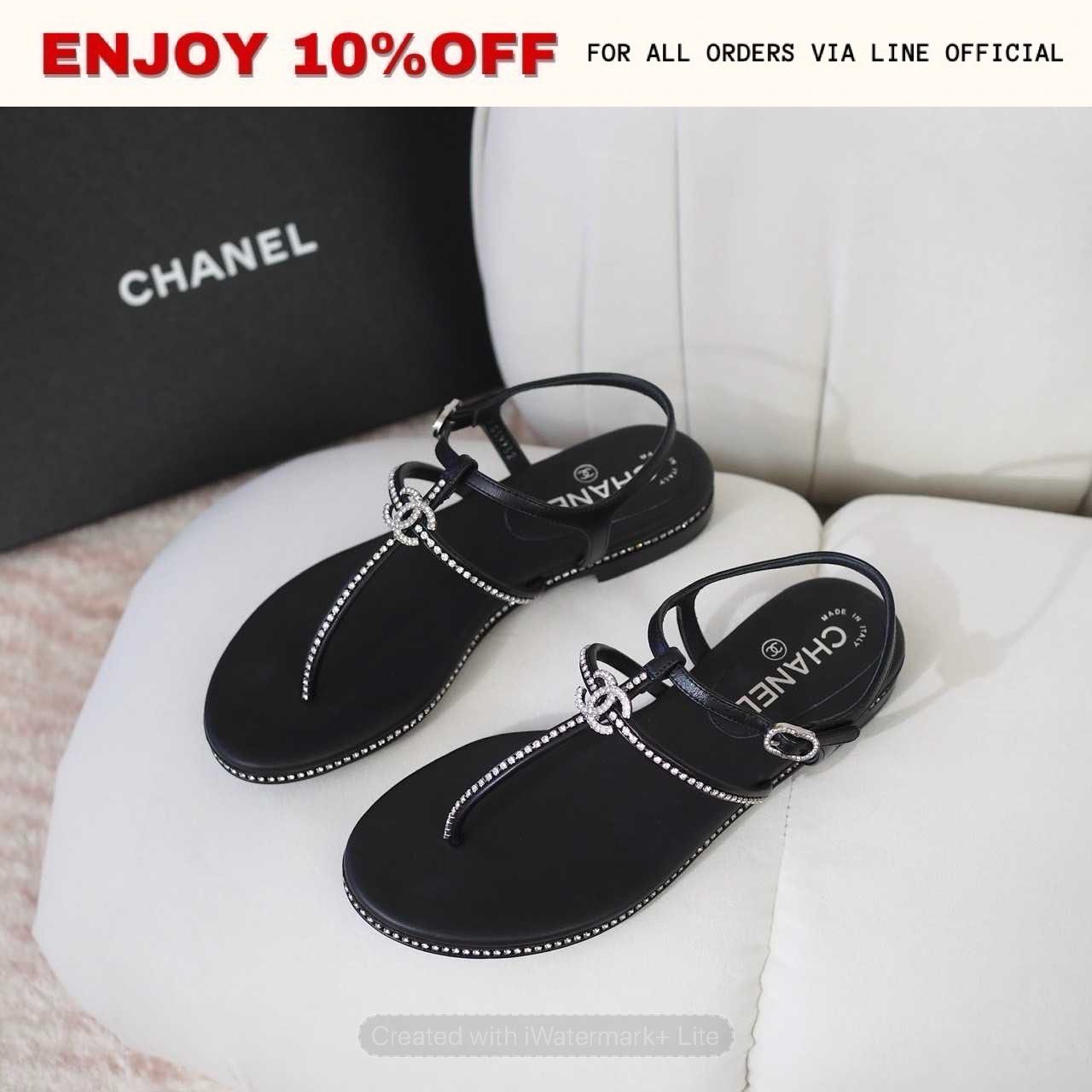 NEW! CHANEL Sandals สี Black/Crystal | Shoes