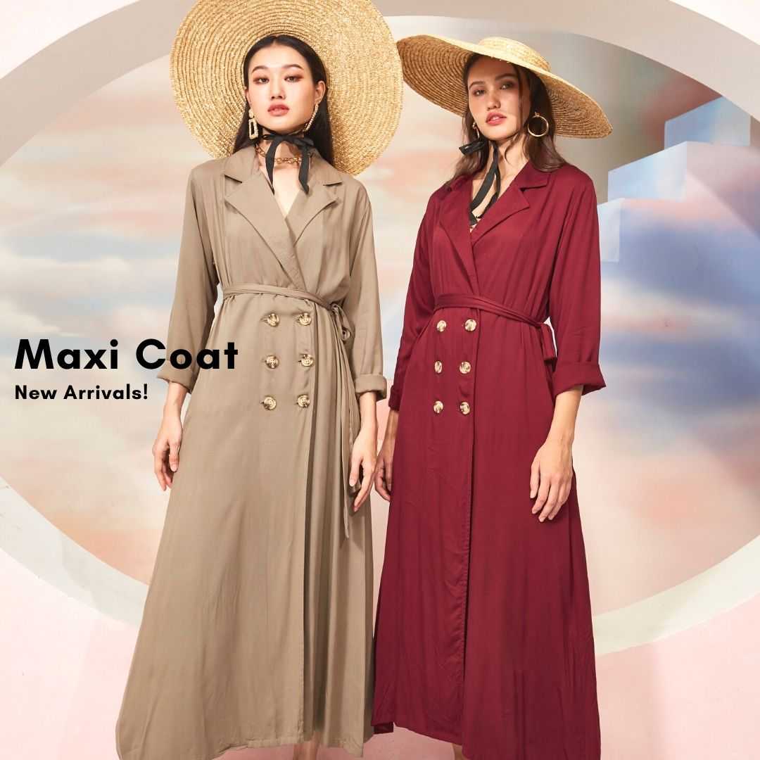 Maxi Coat สีพื้นกระดุม6เม็ด