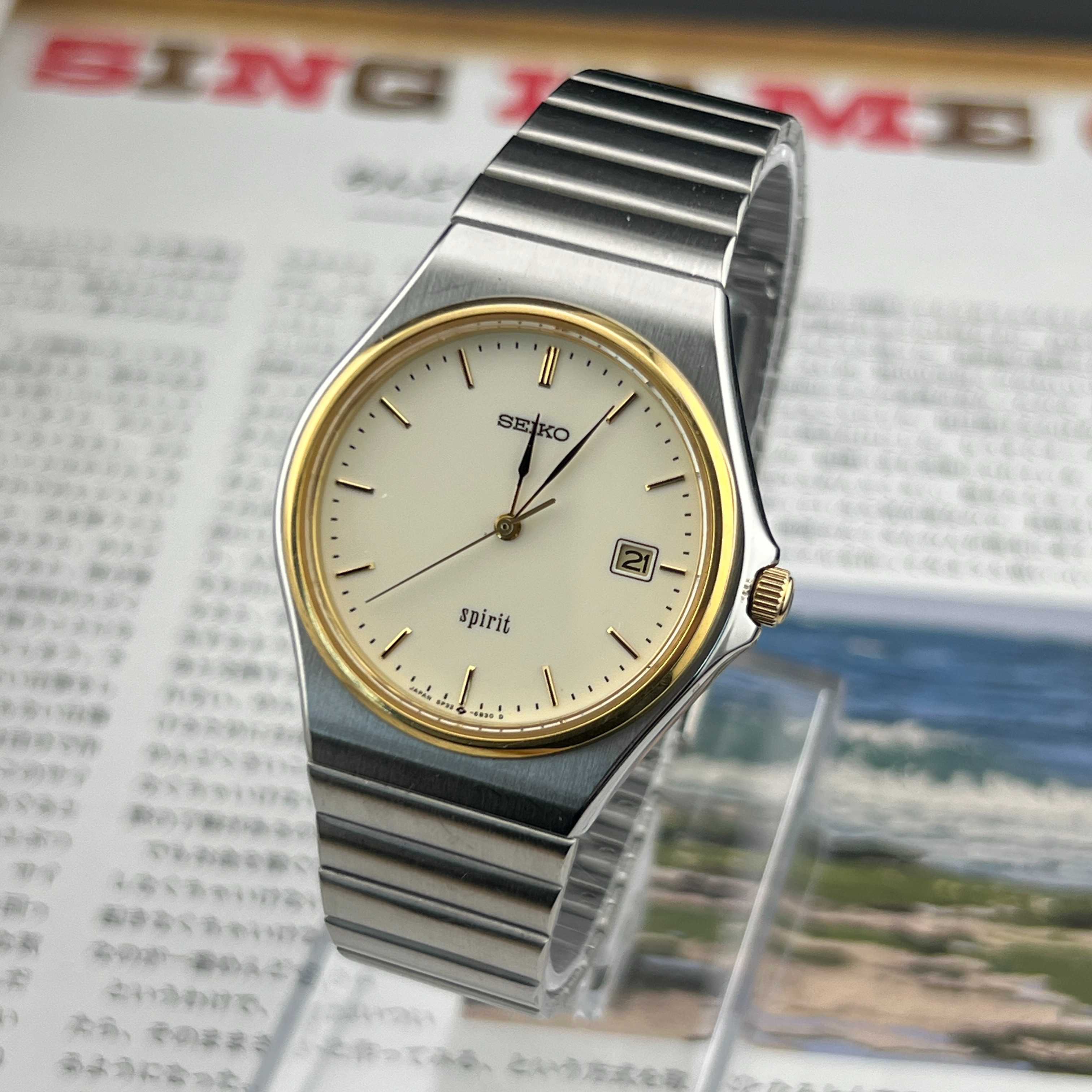 Vintage Seiko Spirit Quartz Ivory Dial Ref.5P32-6B30 Date Japan 1988
