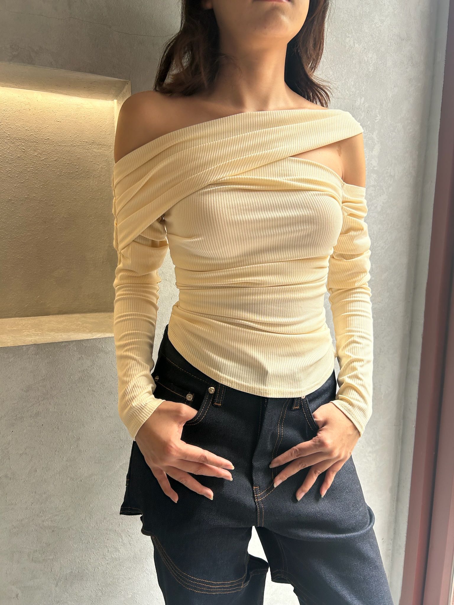 SALE Leje Ruched Asymmetric Top - Beige