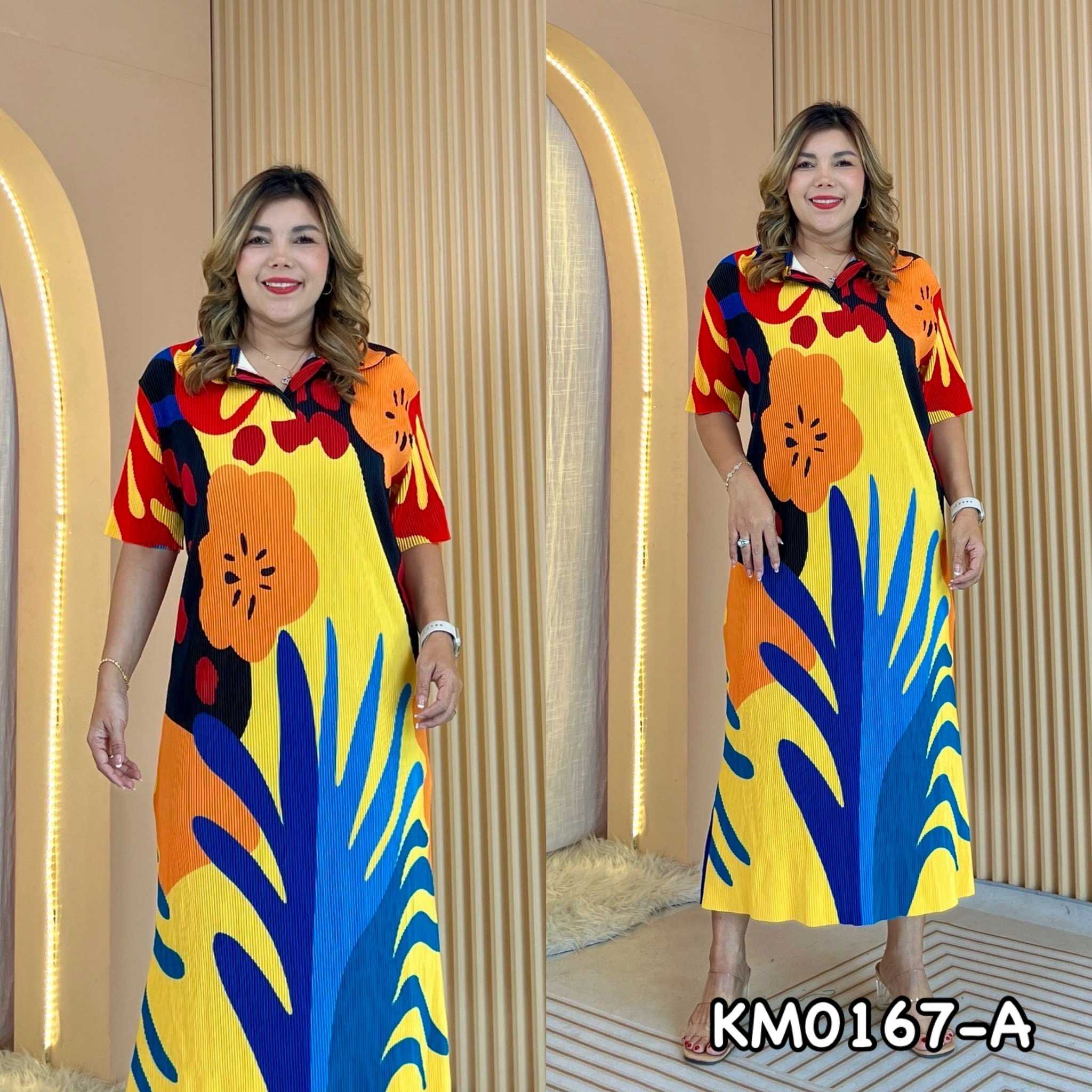 Miafashion (KM0167)​ เดรสอัดพลีทคอปก