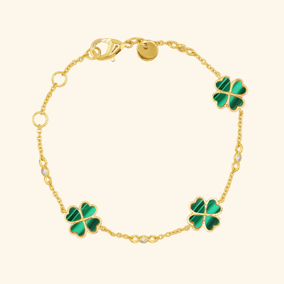 สร้อยข้อมือคริสตัลโคลเวอร์ลายมาลาไคต์ (Lucky Emerald Clover Bracelet)